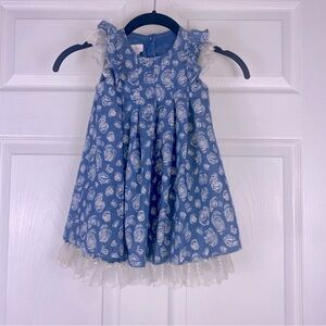 Bonnie Jean Blue Floral Dress with Lace Trim-Toddler Girls